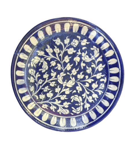 Blue Pottery Plate with Floral Design