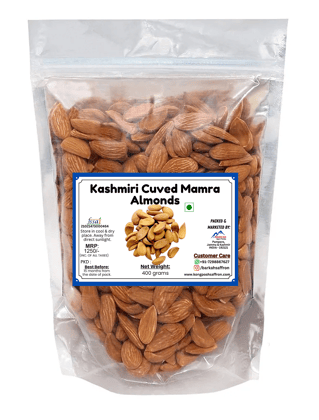 Kashmiri Mamra Whole Almonds - Original Kashmiri Mamra Badam Giri - All Natural No Preservatives Badam (400 grams)