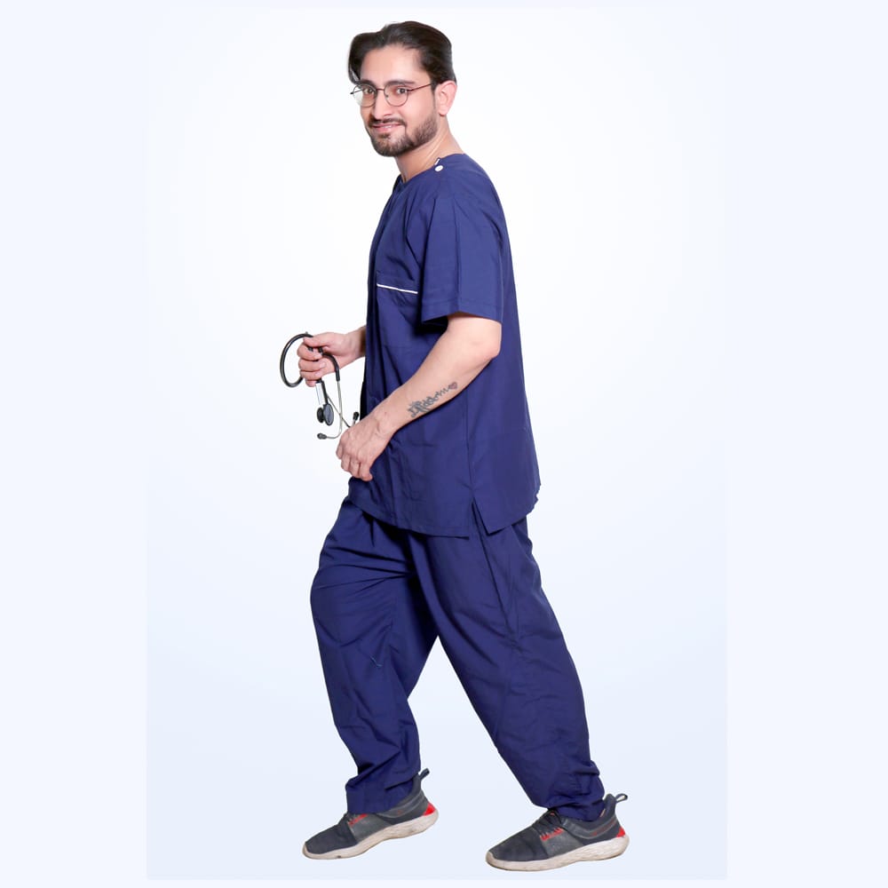 Unisex Blue Scrubs Set - Round Neck Shoulder Open | Set Of Top & Bottom | Sizes(S-XXL)