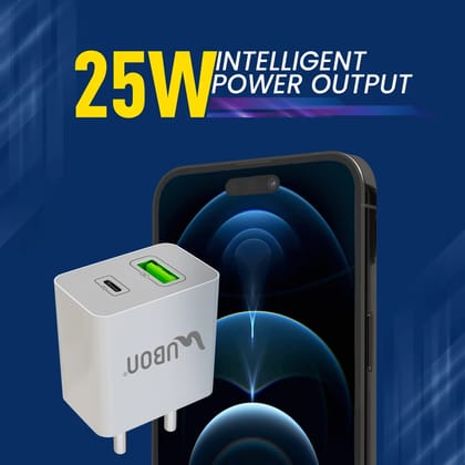 UBON Fast Charger 25W CH43 Dual Port (USB & Type C) Wall Charger, UBON Fast Charger 25W CH43 Dual Port (USB & Type C) Wall Charger,