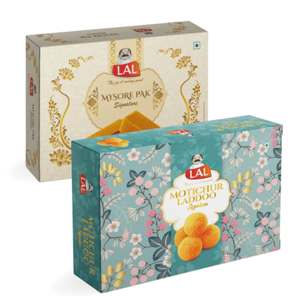 Lal Sweets Combo Pack of Mysore Pak Signature 400g and Motichur Laddoo 400g || Made with Cow Ghee || Boondi Laddoo || Traditional Taste of Mysuru