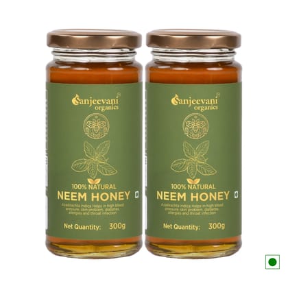 Sanjeevani Organics 100% Natural Neem Honey Combo Pack 600g (300g x 2) – Unpasteurized Honey, Glass Jar Value Pack Sanjeevani Organics 100% Natural Neem Honey Combo Pack 600g (300g x 2) – Unpasteurized Honey, Glass Jar Value Pack