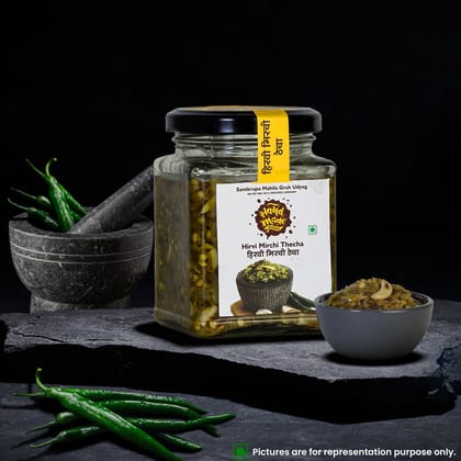 Handmade Masale Green chilli Thecha / Hirvi Mirchi Thecha | Spicy and tangy | Fresh and flavorful | Authentic Indian recipe | Made with fresh green chilies, garlic, and spices | No artificial preservatives or colors | Gluten-free | Vegan Handmade Masale Green chilli Thecha / Hirvi Mirchi Thecha | Spicy and tangy | Fresh and flavorful | Authentic Indian recipe | Made with fresh green chilies, garlic, and spices | No artificial preservatives or colors | Gluten-free | Vegan