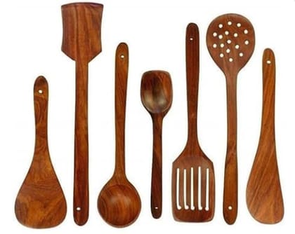 SOUVNEAR Natural Wooden Spoon Set for Cooking Includes Frying Serving Spatula Chapati Dessert Rice Spoons Wooden for Nonstick Cookware Kitchen Utensils and Cooking Spoon Set of 7 SOUVNEAR Natural Wooden Spoon Set for Cooking Includes Frying Serving Spatula Chapati Dessert Rice Spoons Wooden for Nonstick Cookware Kitchen Utensils and Cooking Spoon Set of 7