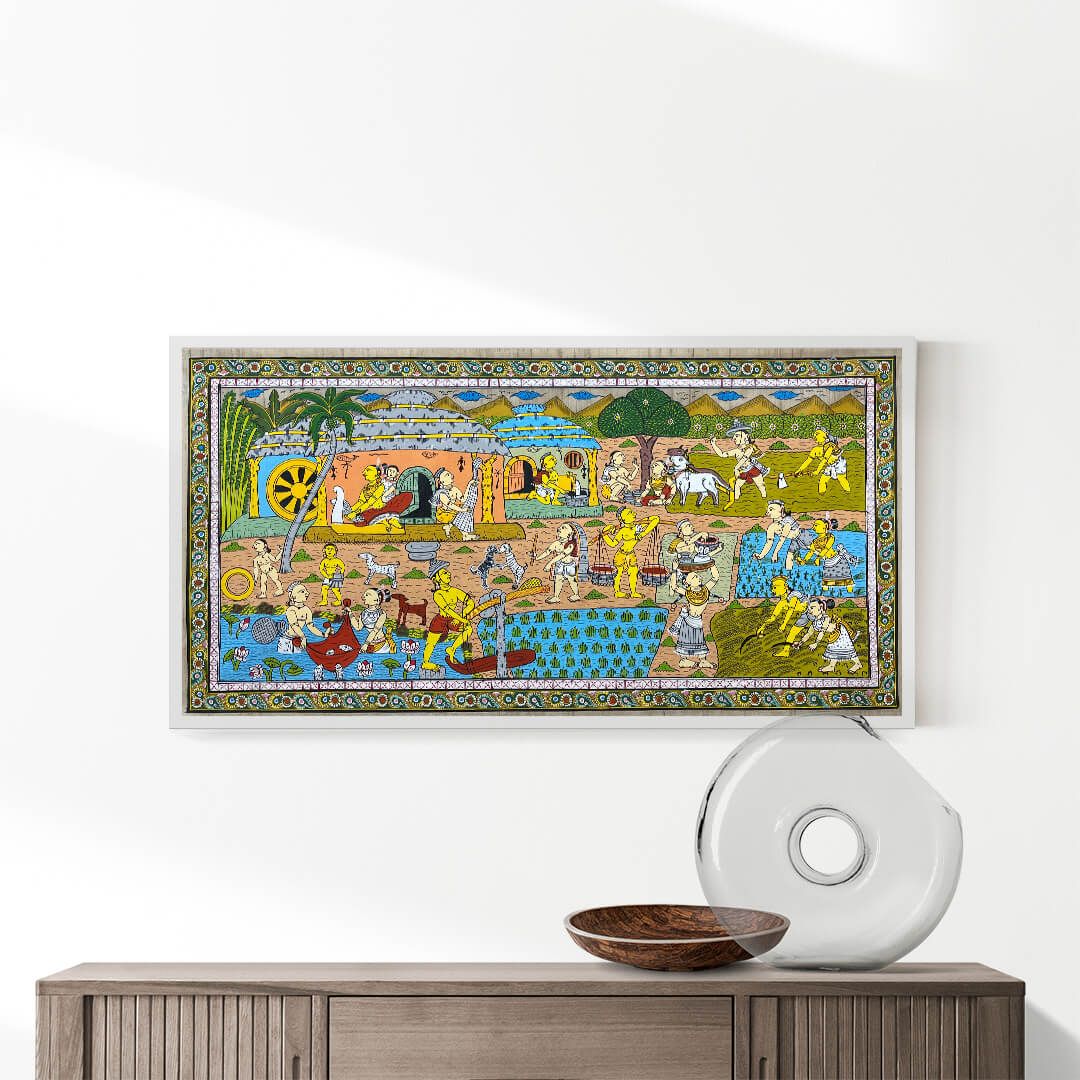 Daily Village Life Patta Tussar Painting