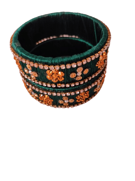  Green Silk Thread Bangle Set with Stone and Pearl Embellishment
