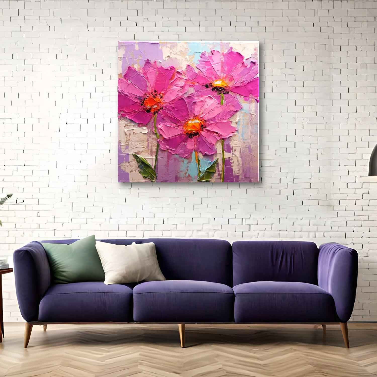 ABSTARCT FLOWER ARTWORK 24in X 24in WITH BLACK FRAME 