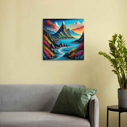 MODERN AND COLURFUL LANDSCAPE ART 24in X 24in WITH BLACK FRAME MODERN AND COLURFUL LANDSCAPE ART 24in X 24in WITH BLACK FRAME