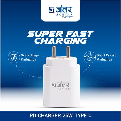JANTAR M101 Fast charger upto 25Watt Power, Type C, White Color