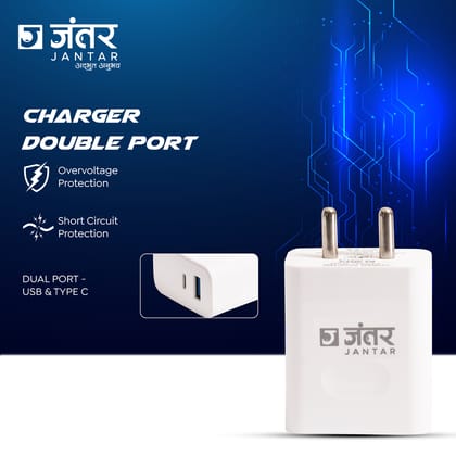 JANTAR M102 Fast charger upto 25 Watt Power, Type A and Type C, White Color