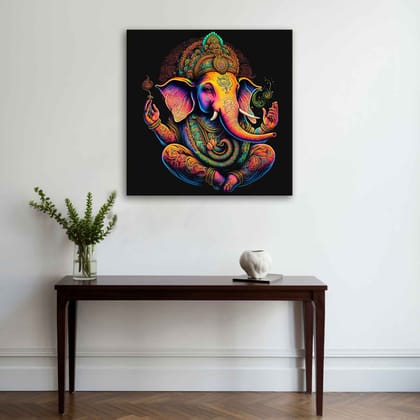 GANESHA MULTICOLOR PAINTING 24in x 24in WITH BLACK FRAME