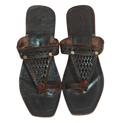 Genuine Leather Kolhapuri Chappal - Hill Jaripuda Black (Female)