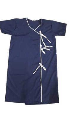 Unisex Patient Gown| Round Neck & Half Sleeve Patient Care Apparel | Hospital Patient Dress Free Size | Navy Blue White Pipine