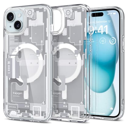 Spigen Ultra Hybrid MagFit Back Cover Case for iPhone 15/14/13, MagSafe Compatible, Air Cushion Technology - PC+TPU | Zero One White Spigen Ultra Hybrid MagFit Back Cover Case for iPhone 15/14/13, MagSafe Compatible, Air Cushion Technology - PC+TPU | Zer