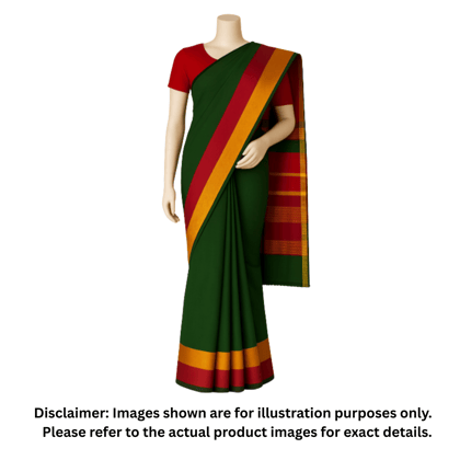 Maheshwar Saree – Red, Orange, Green with Zari Border