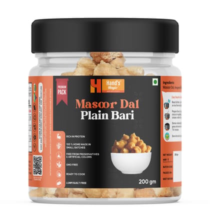 Hand’s Magic Masoor Dal Plain Bari – Premium Pack | High Protein | Ready to Cook | 100% Homemade | No Preservatives | Natural & Healthy | 200g