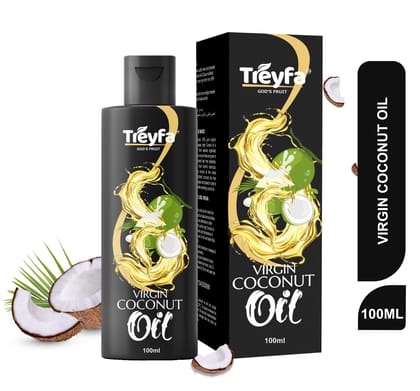 Treyfa Virgin coconut oil for hair, skin & cooking | Natural Raw Pure Organic Coconut Oil,  Non-GMO, Unrefined & Cold Pressed oil for menं & womenं(100ml)