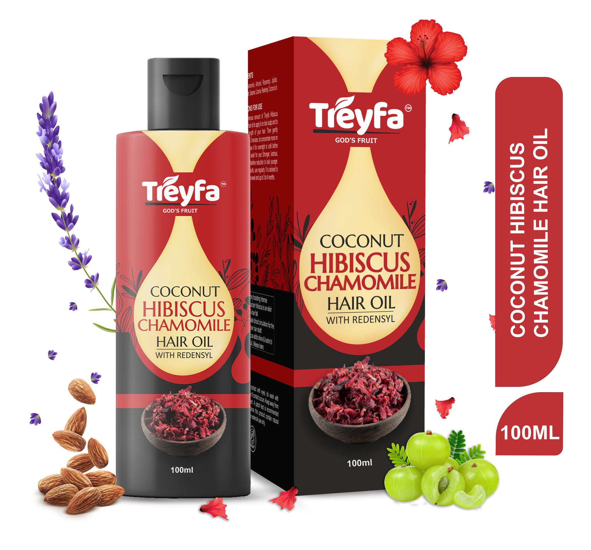 Treyfa Coconut Hibiscus chamomile hair oil for hair deep conditioning, hair nourishment and intense hair care (100ml)