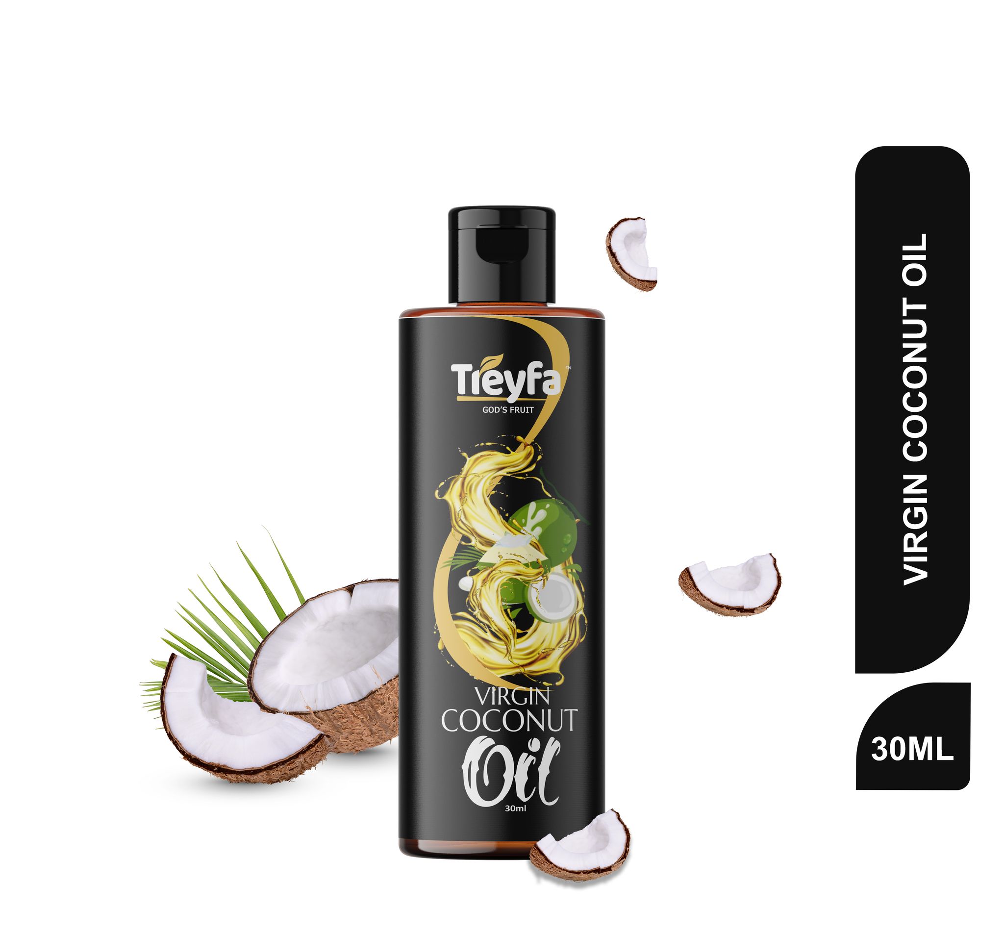 Treyfa Virgin coconut oil for hair, skin & cooking | Natural Raw Pure Organic Coconut Oil,  Non-GMO, Unrefined & Cold Pressed oil for menं & womenं(30ml)