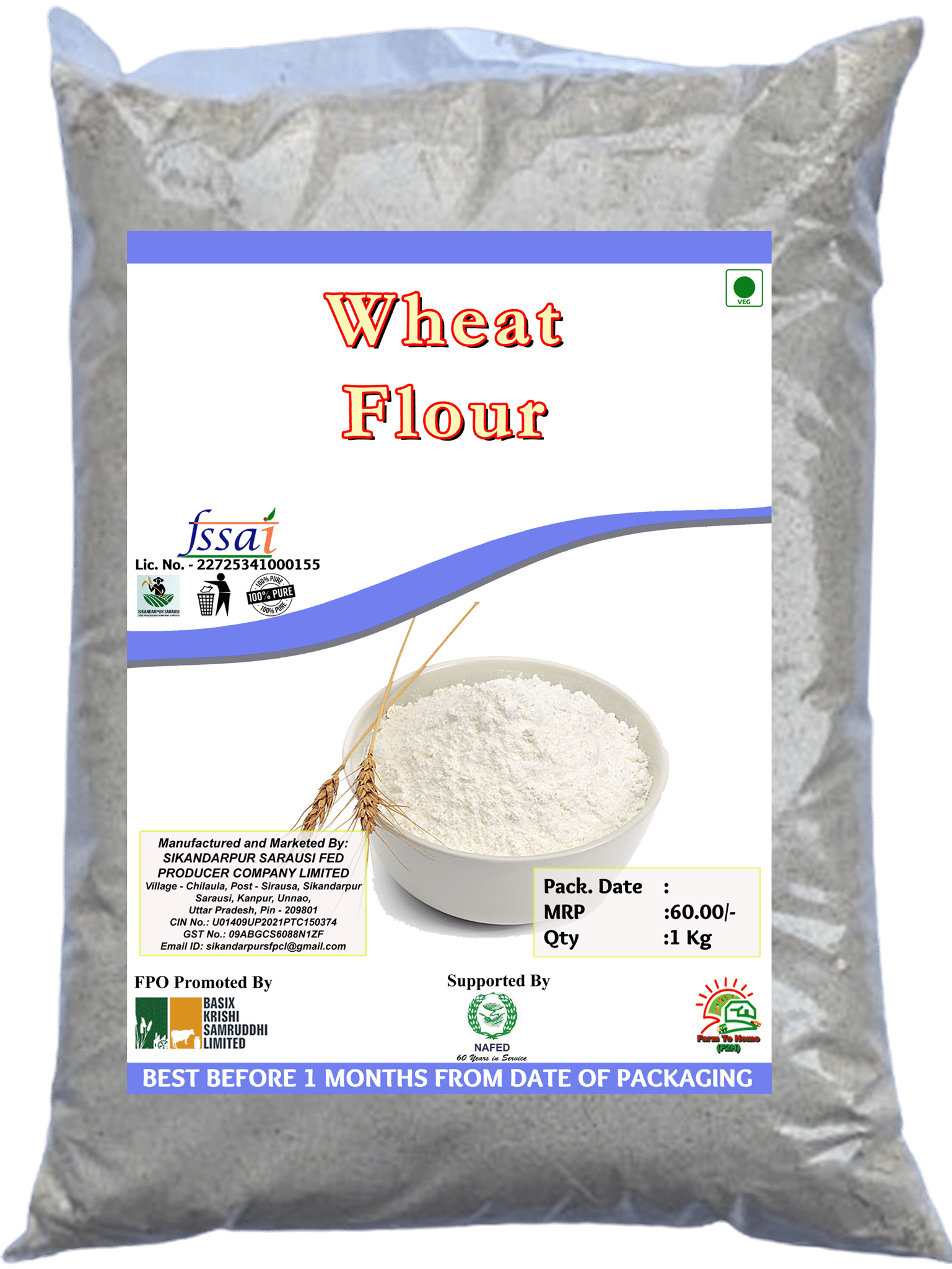 100% Pure Wheat Flour, 5 Kg (Pack of 5)