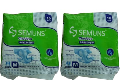 Adult Diapers, Disposable Absorbent Unisex Cheddys by Semuns (Medium, Pack of 10 X 2 = 20)
