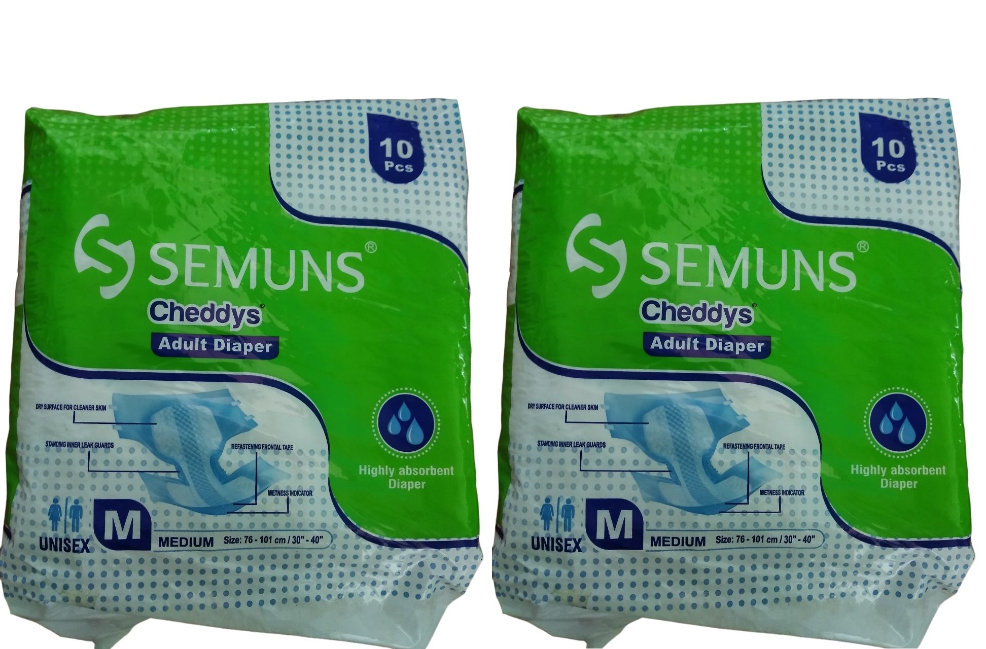 Adult Diapers, Disposable Absorbent Unisex Cheddys by Semuns (Medium, Pack of 10 X 2 = 20)