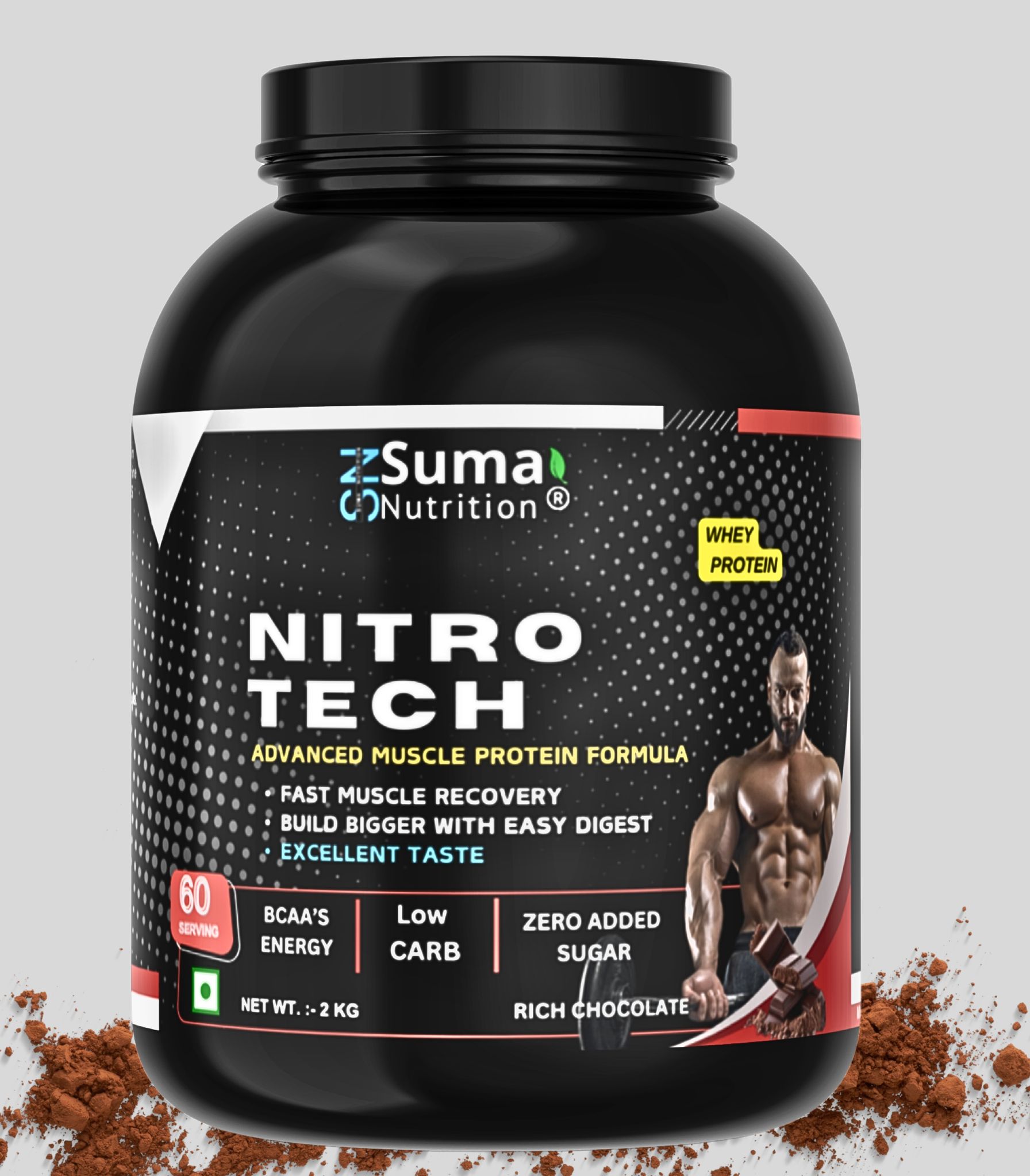 Nitrotech Whey Protein Powder | Muscle Recovery supplement | Delicious Flavor 2kg / 1.81Kg