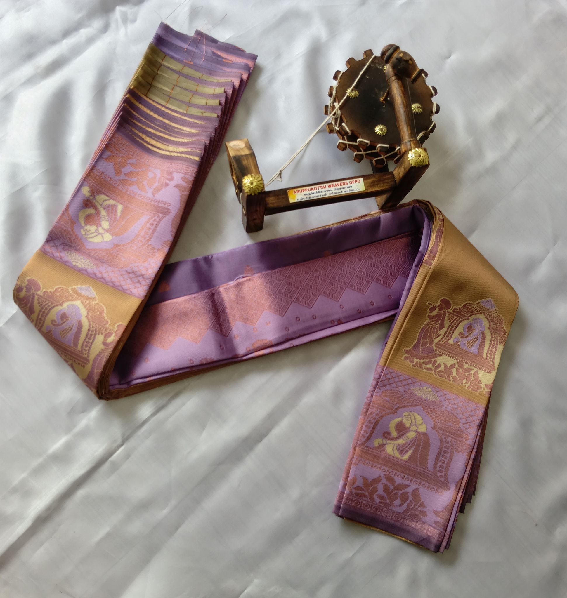 Kubera Silk Cottton Saree&nbsp;with Blouse Gold with lavender