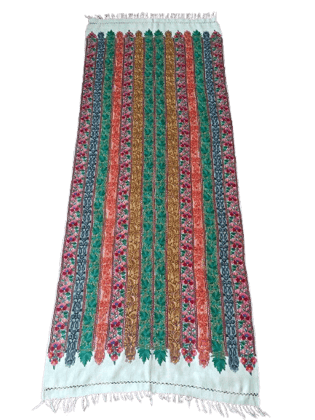 Hand Embroidered Kashmiri Shawl with Floral Crewel Embroidery and Fringe Border Hand Embroidered Kashmiri Shawl with Floral Crewel Embroidery and Fringe Border