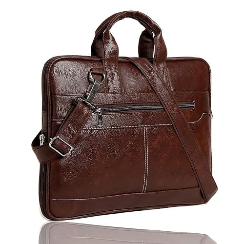 KAISHWA Brown Leather Messenger Bag for Men - 15.6 Inch Laptop Briefcase with Adjustable Shoulder Strap and Multiple Pockets