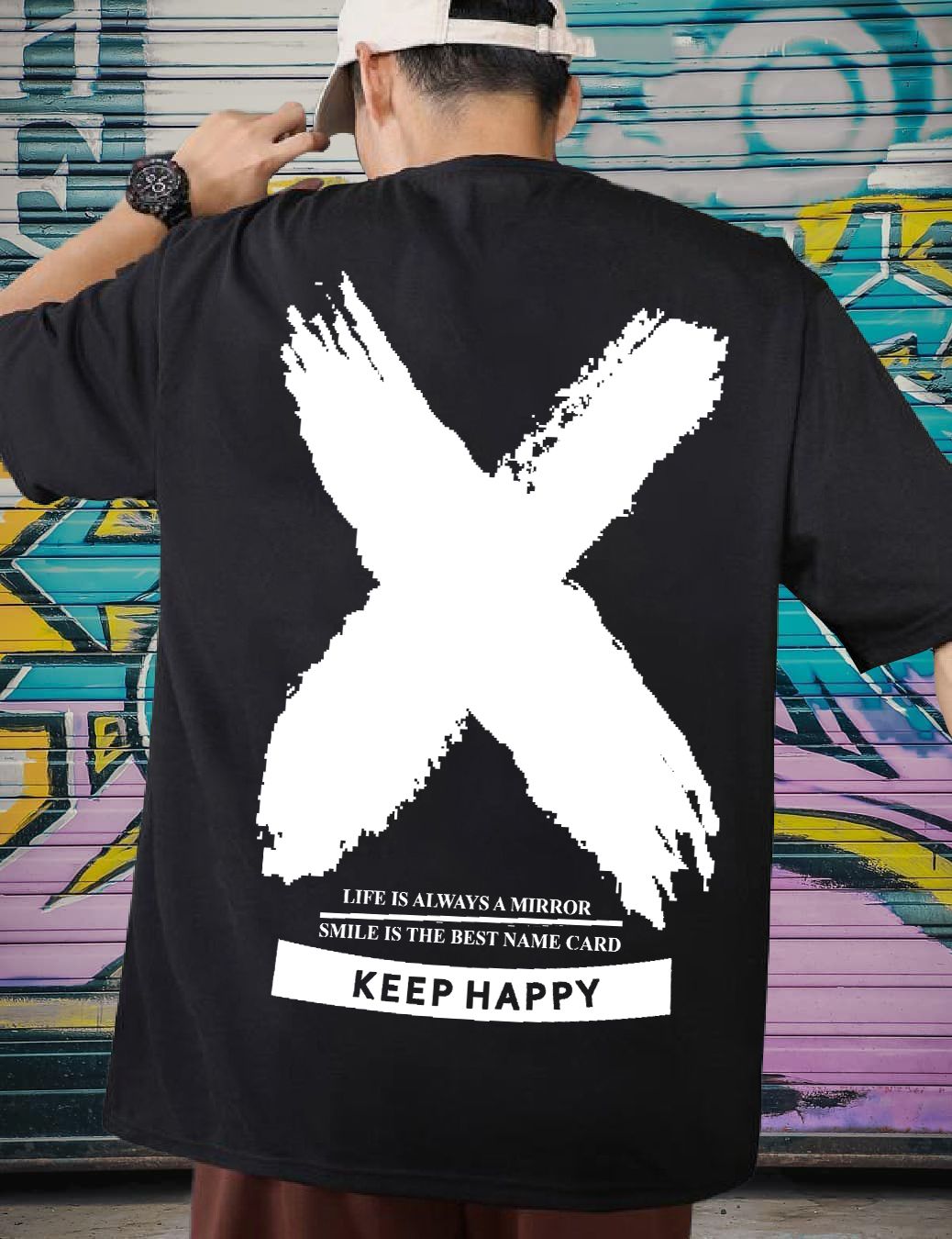 Scott Fincher Men's Summer Casual Short Sleeve T-Shirt with Smile Face Graphic : AA(ARN)BLACK_02