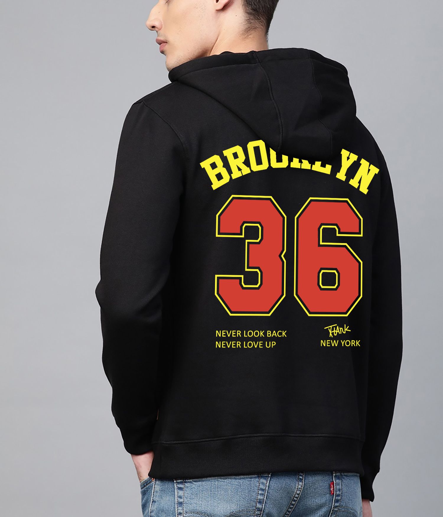 SCOTT FINCHER Men's Black Printed Brooklyn 36 Hoodie : AA(RSHOD)BLACK_21