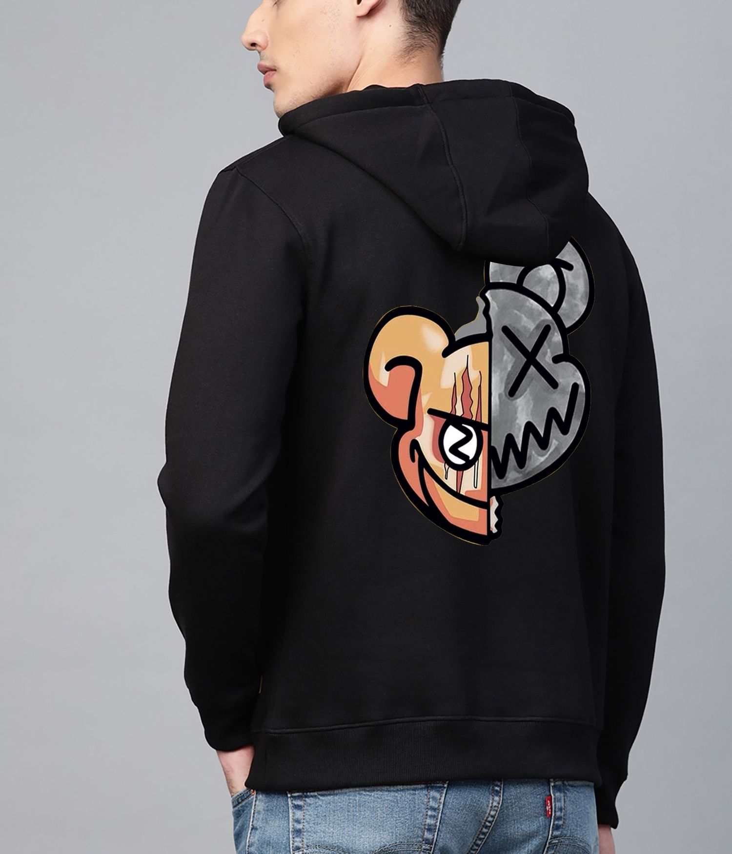 SCOTT FINCHER Men's Black and Orange Bear Graphic Hoodie : AA(RSHOD)BLACK_37