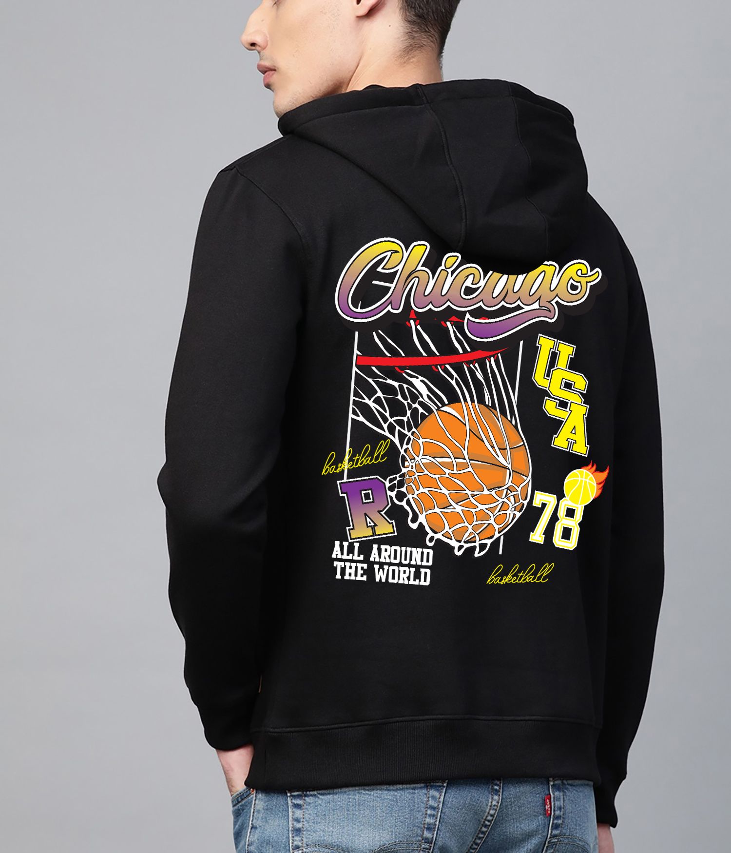 SCOTT FINCHER Men's Black Graphic Hoodie : AA(RSHOD)BLACK_54
