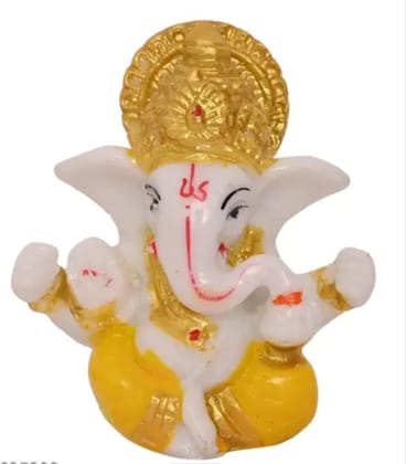 White and Gold Resin Elephant God Statue for Home Decor and Car Dashboard