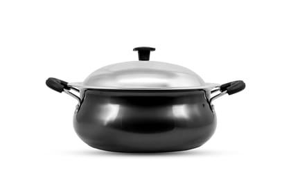 Nidhi Hard ANODISED Handi with SS LID I 3.6 LTR I 3MM (Non-Toxic, Non Reactive/Black) Thickness