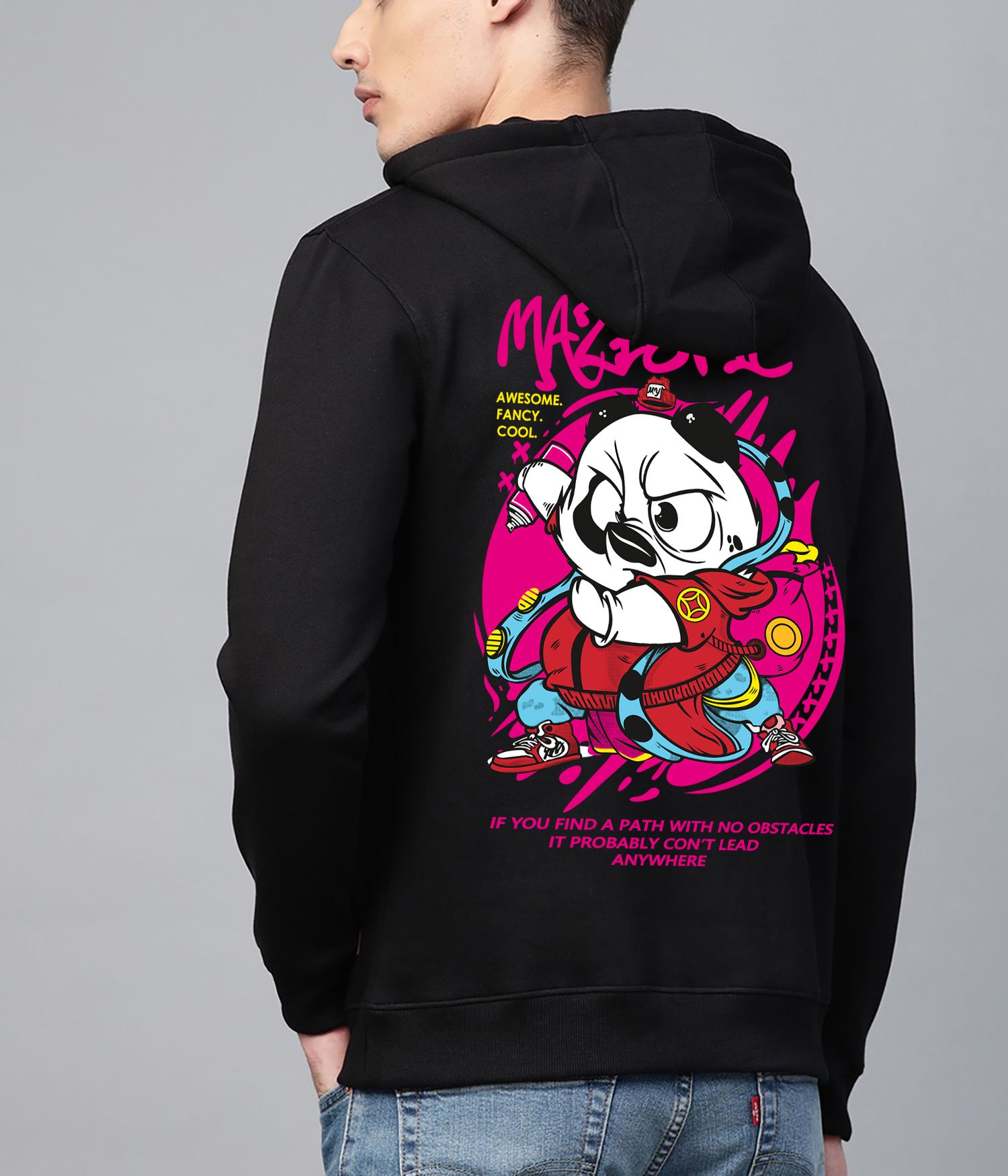 SCOTT FINCHER Black and White Graphic Hoodie :AA(RSHOD)BLACK_125
