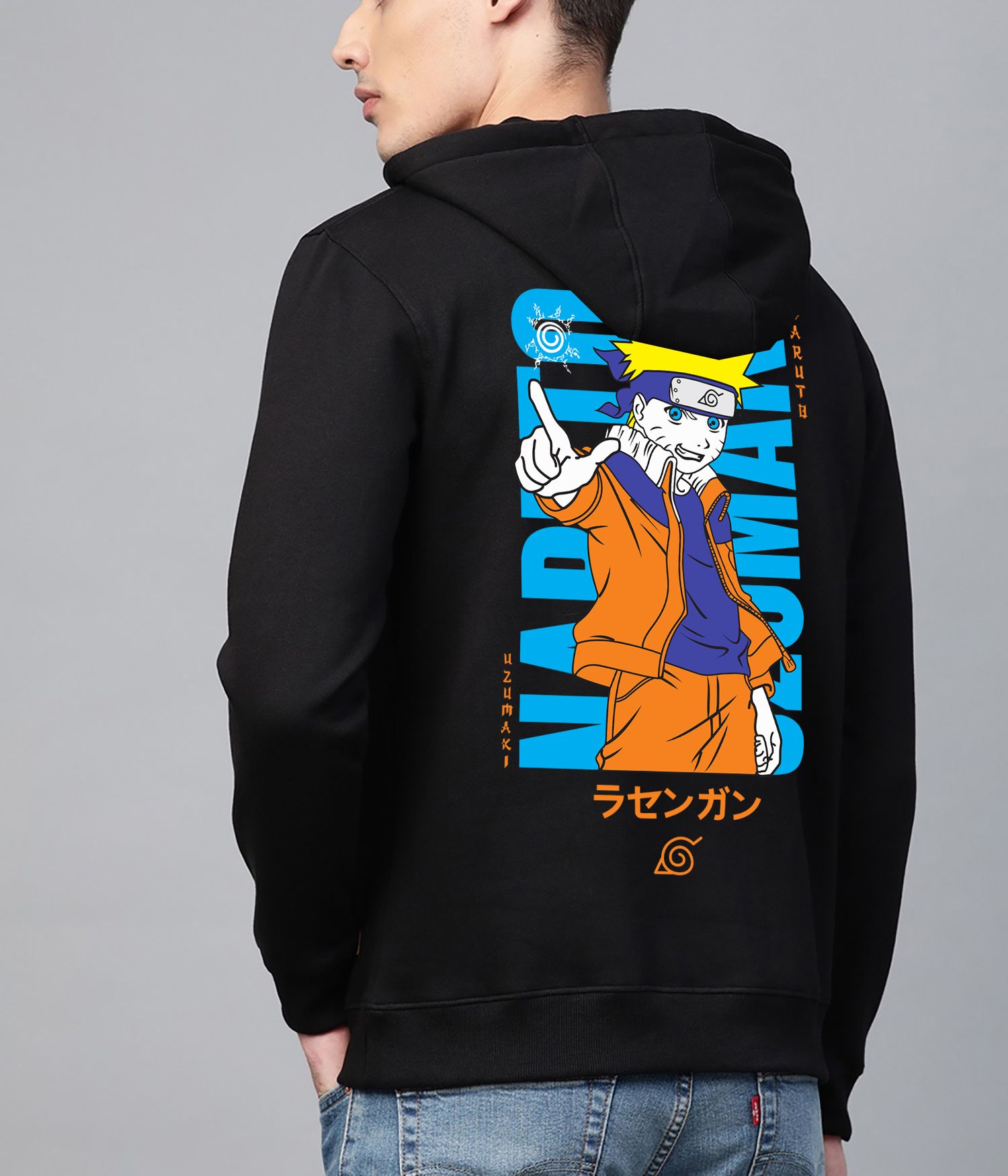 SCOTT FINCHER Naruto Uzumaki Men's Black Cotton Blend Hoodie : AA(RSHOD)BLACK_135