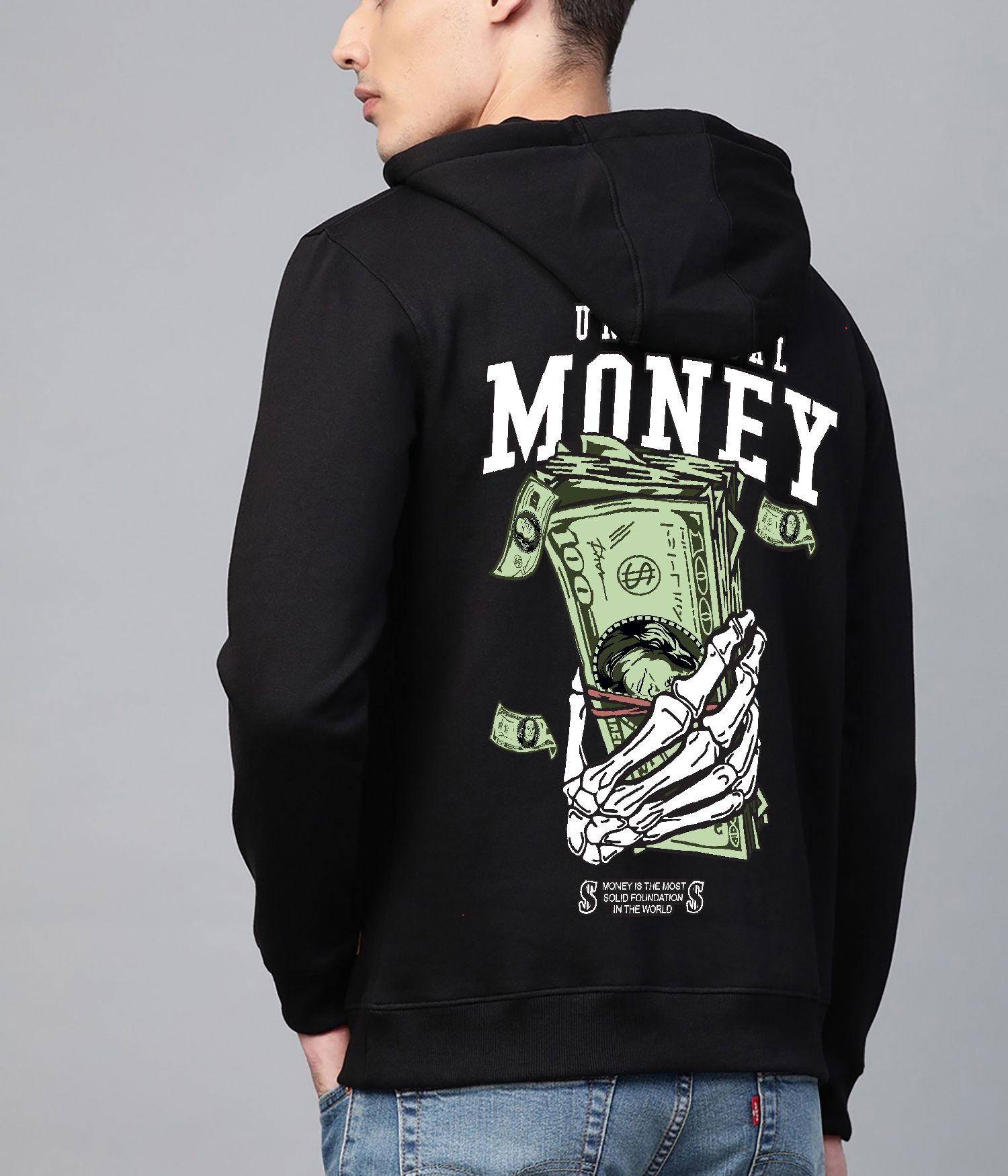 SCOTT FINCHER Black Hoodie with "Money is the most solid foundation in the world" Graphic Design : AA(RSHOD)BLACK_220