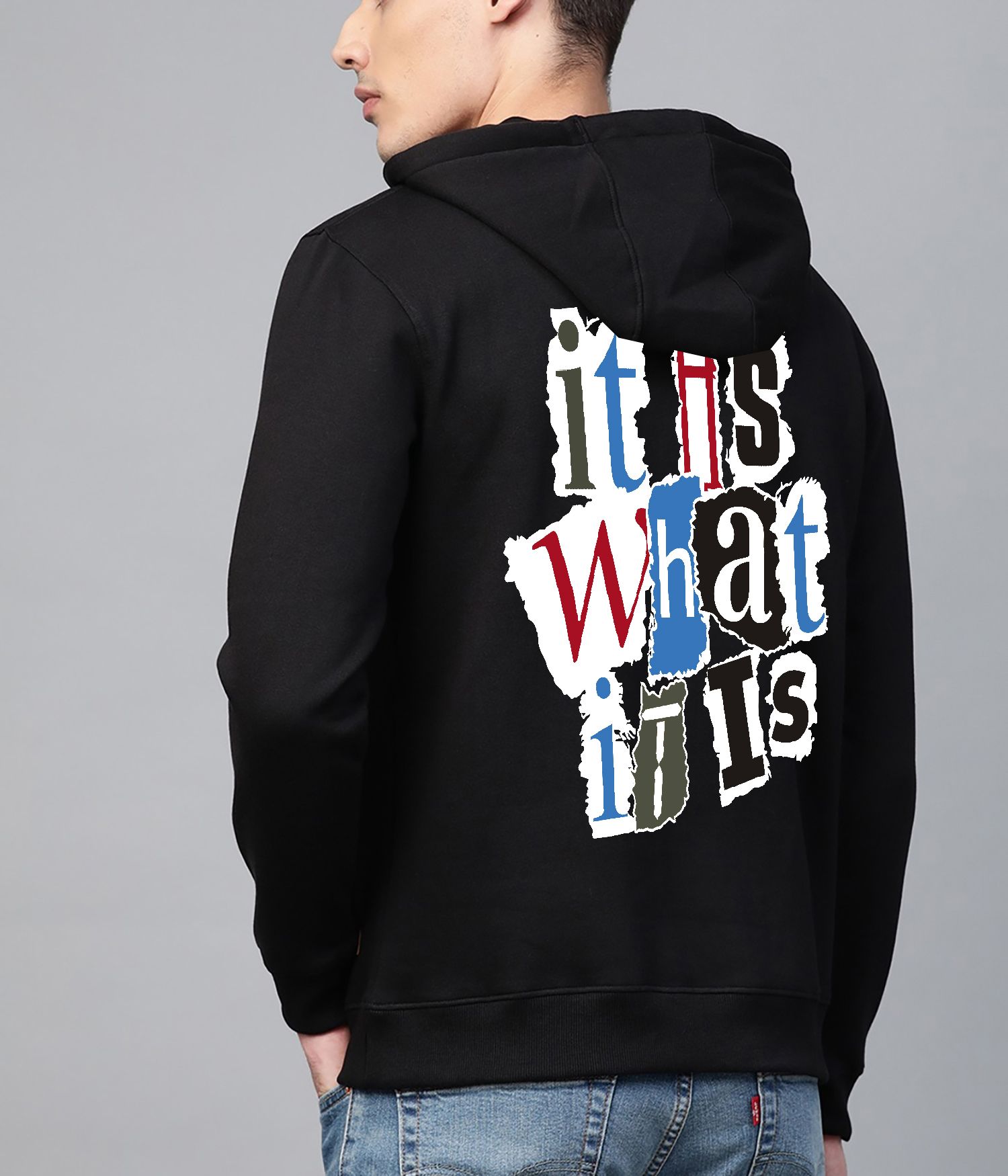 SCOTT FINCHER Black Menswear Pullover Hoodie Featuring a Distressed Newspaper Print Design : AA(RSHOD)BLACK_221