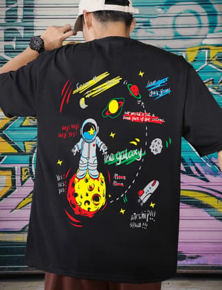 Scott Fincher Men's Oversized Halfsleeve Graphic Printed T-Shirt - Astronaut in Space T-Shirt :  AA(ARN)BLACK_52