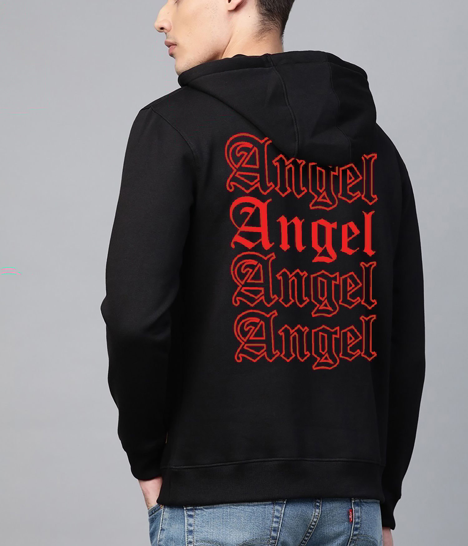 SCOTT FINCHER Black Gothic Angel Print Hoodie : AA(RSHOD)BLACK_225
