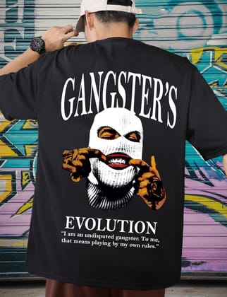 Scott Fincher Men's Oversized Halfsleeve Graphic Printed T-Shirt - Gangster's Evolution : AA(ARN)BLACK_53