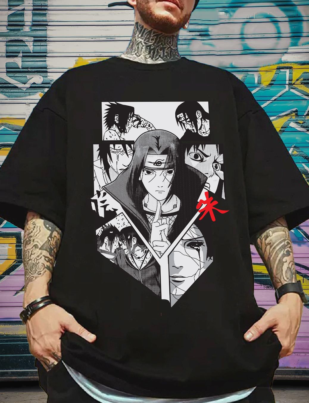 Scott Fincher Itachi Uchiha Oversized Graphic Printed T-Shirt : AA(ARN)BLACK_121