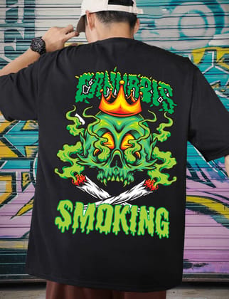 Scott Fincher Oversized Men's Graphic T-Shirt Featuring a Smoking Skull and Crown Design : AA(ARN)BLACK_127