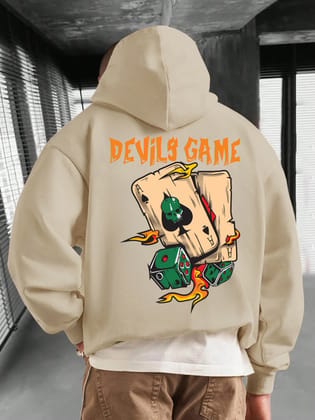 SCOTT FINCHER  Men's Streetwear Poker Print Hoodie Casual Devil's Game Graphic Oversized Cotton Hooded Sweatshirt : AA(RSHOD)CREAM_139