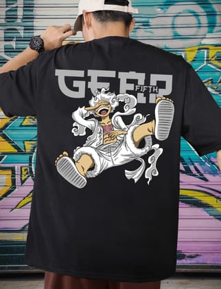 Scott Fincher Men's Oversized Black T-Shirt with an Image of Luffy from One Piece : AA(ARN)BLACK_133
