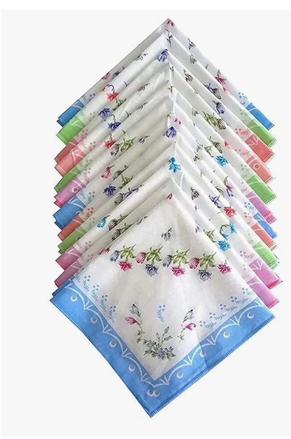 100% Cotton Handkerchiefs for ladies Wome Girls, 12-Pack, White with Floral Border