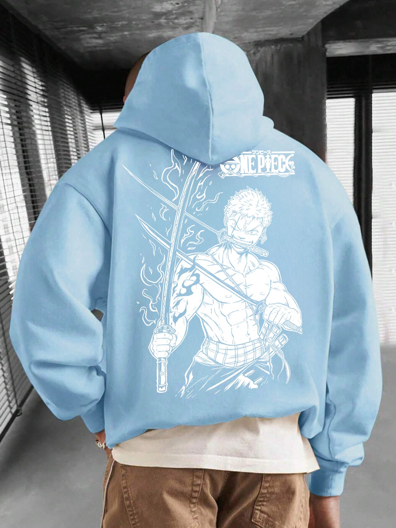 SCOTT FINCHER Men's One Piece Roronoa Zoro Graphic Printed Hoodie : AA(RSHOD)SKYBLUE_137