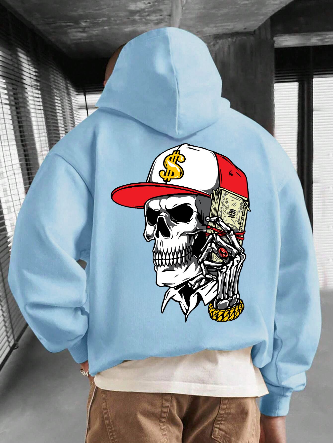 SCOTT FINCHER Men's Blue Skull Graphic Printed Hoodie : AA(RSHOD)SKYBLUE